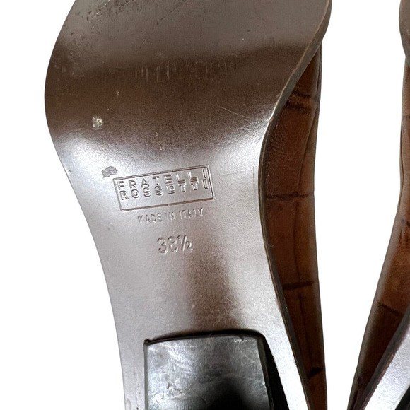 Fratelli Rossetti Pump Heel Brown Leather‎ Embossed Square Toe Women Sz EUR 38.5 - Picture 7 of 16